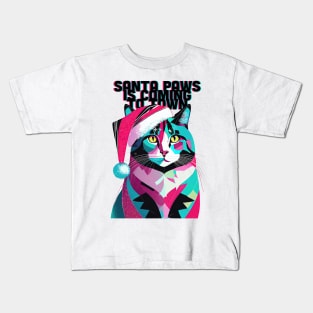 Santa Paws is Coming to Town, Cat Lovers GIfts Kids T-Shirt